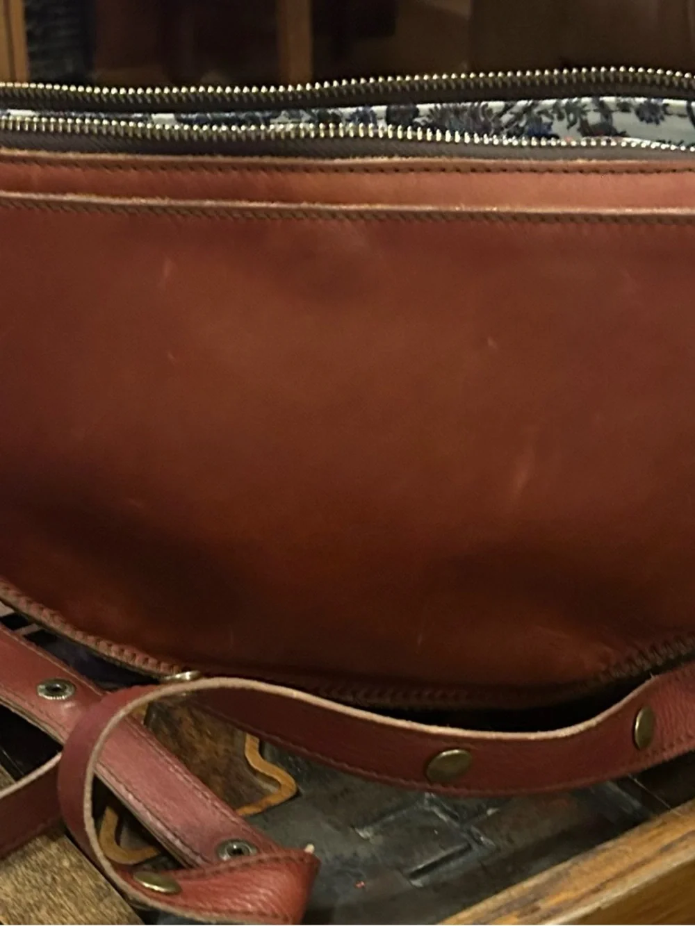 Cognac Leather Crescent Crossbody - Queen Bee - Picture 6 of 6